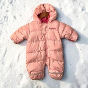COLUMBIA Baby Girl 6M Down Bunting Snowsuit Pink Puffer Winter Cozycore